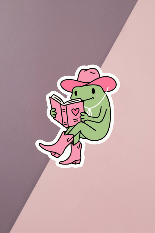 Cowboy Frog Reading Sticker