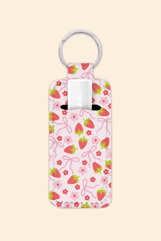 Strawberries & Bows - Lip Balm Holder Keychain