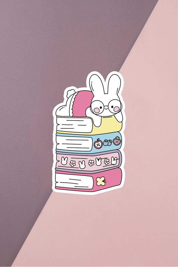 Bunny Book Stack Sticker