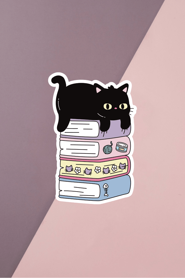 Cat Book Stack Sticker