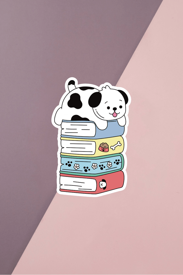 Dog Book Stack Sticker