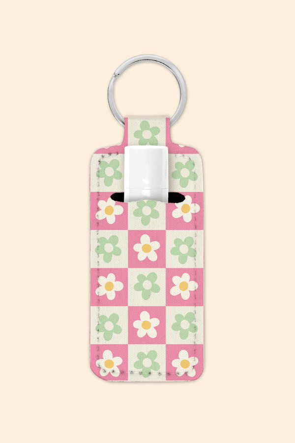 Checkered Daisy - Lip Balm Holder Keychain