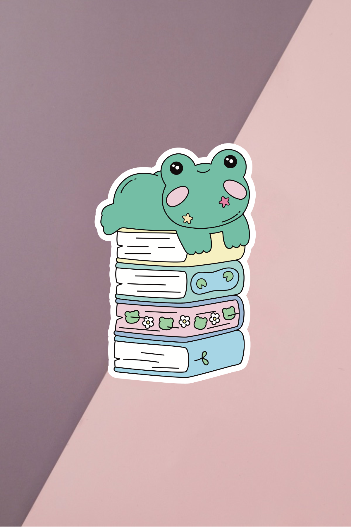 Frog Book Stack Sticker