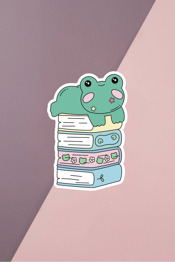Frog Book Stack Sticker