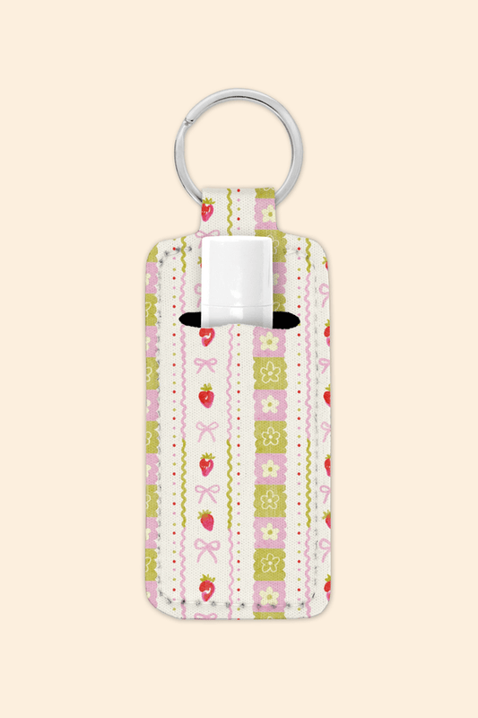 Strawberry Ribbon - Lip Balm Holder Keychain