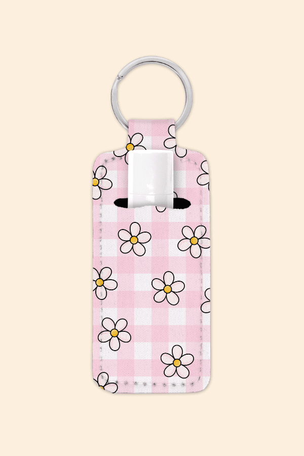 Gingham Floral - Lip Balm Holder Keychain