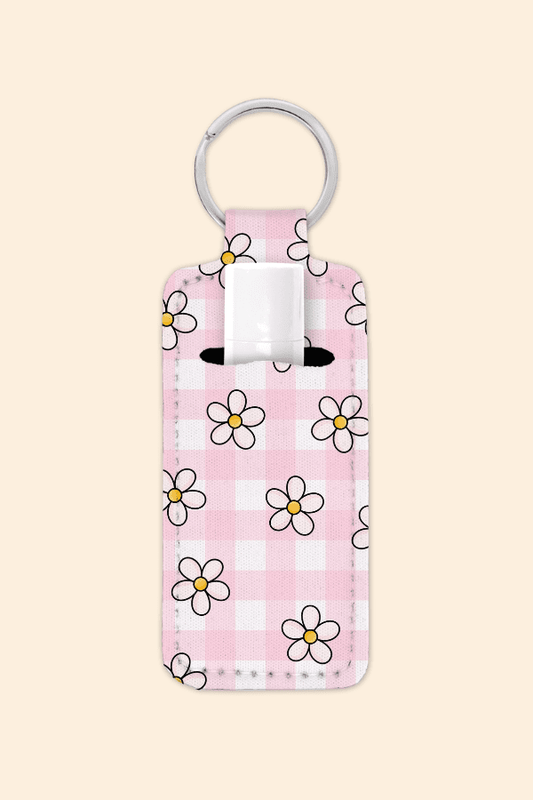 Gingham Floral - Lip Balm Holder Keychain