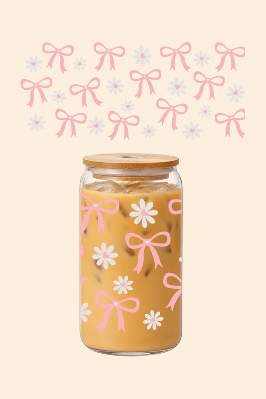 Daisies & Bows Glass Tumbler