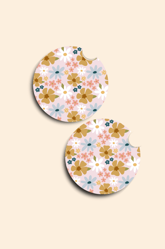 Retro Floral Car Coasters - 2 Pack