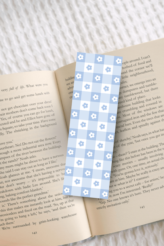 Blue Floral Gingham Bookmark