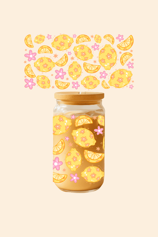 Lemon & Flowers Glass Tumbler