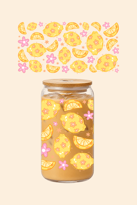 Lemon & Flowers Glass Tumbler