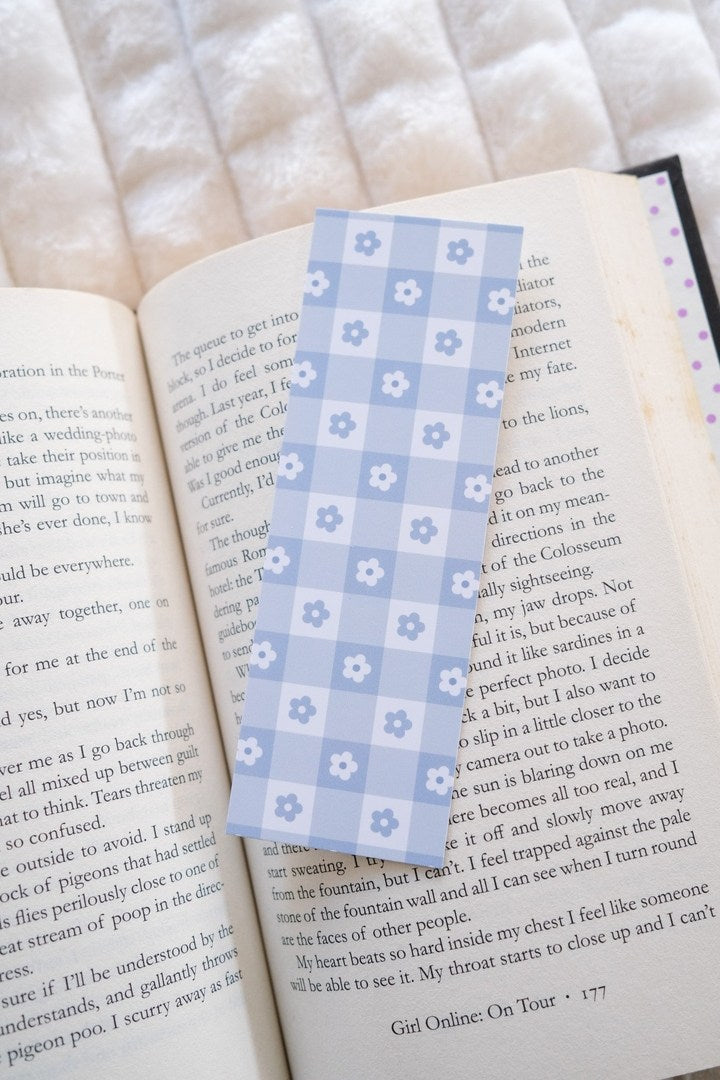 Blue Floral Gingham Bookmark