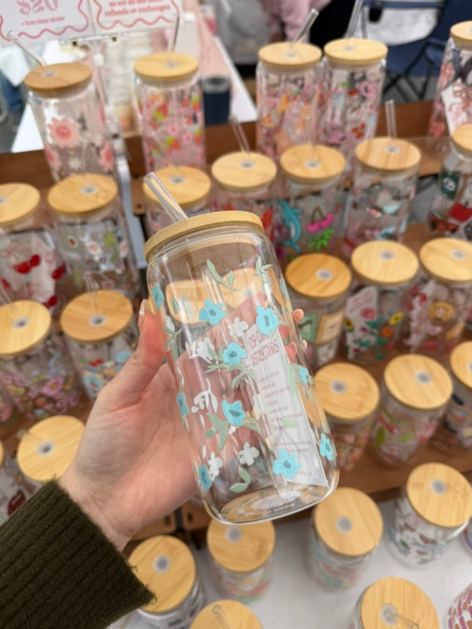 Blue Flowers Glass Tumbler