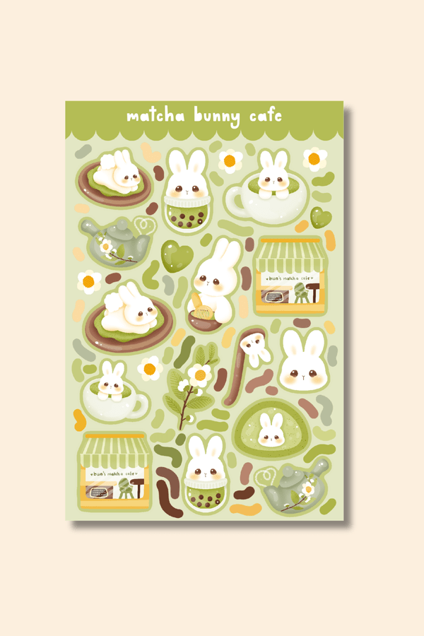 Matcha Bunny Cafe Sticker Sheet