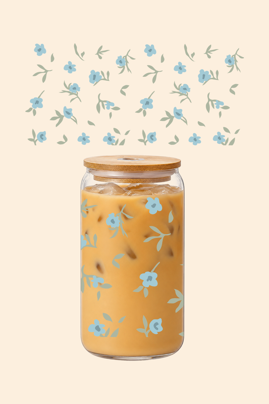 Blue Flowers Glass Tumbler