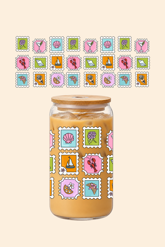 Summer Stamps Glass Tumbler