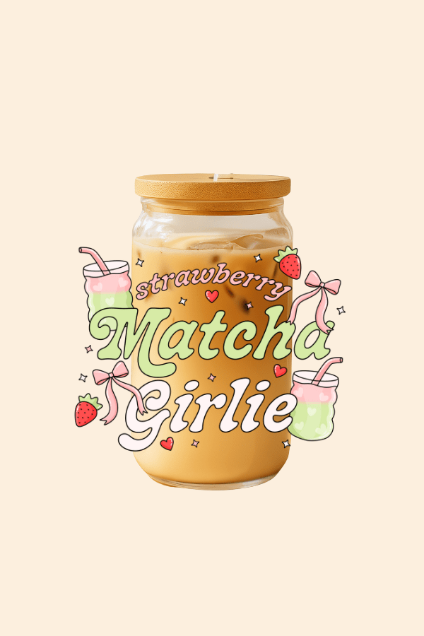 Strawberry Matcha Girlie Glass Tumbler