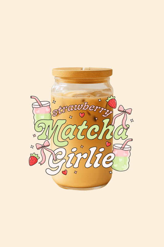 Strawberry Matcha Girlie Glass Tumbler