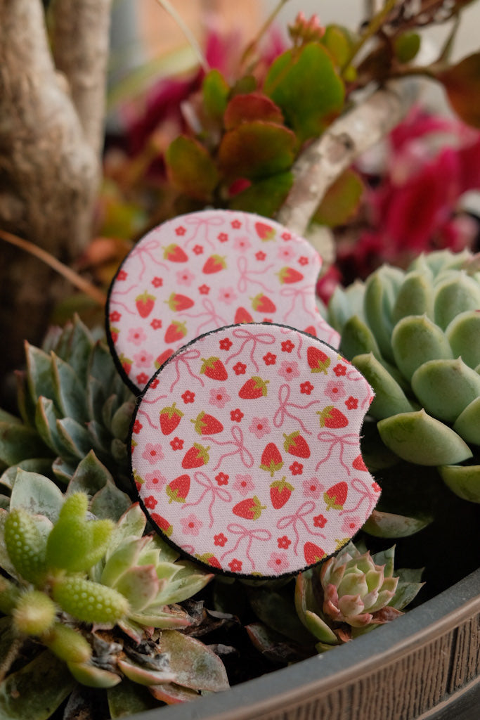 Strawberry & Bows Car Coasters - 2 Pack