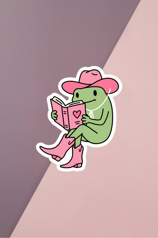 Cowboy Frog Reading Sticker