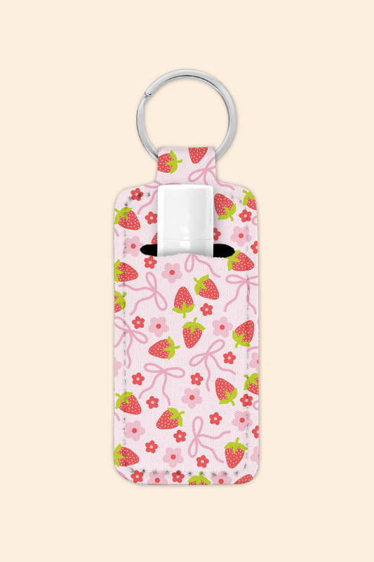 Strawberries & Bows - Lip Balm Holder Keychain
