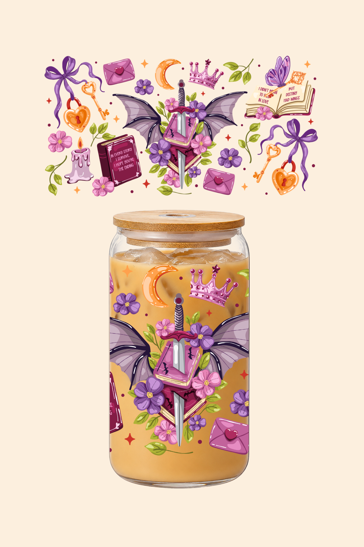 Purple Wing Romance Glass Tumbler