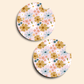 Retro Floral Car Coasters - 2 Pack