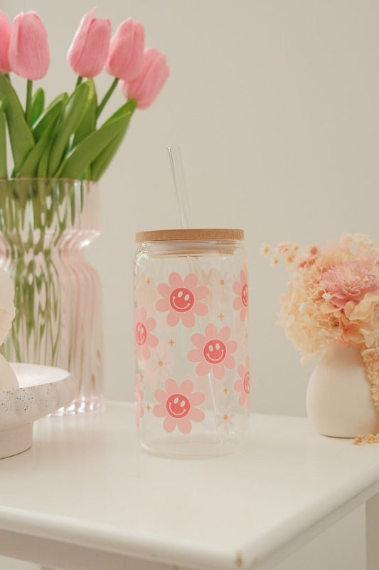 Smiley Daisy Glass Tumbler - faith&joy