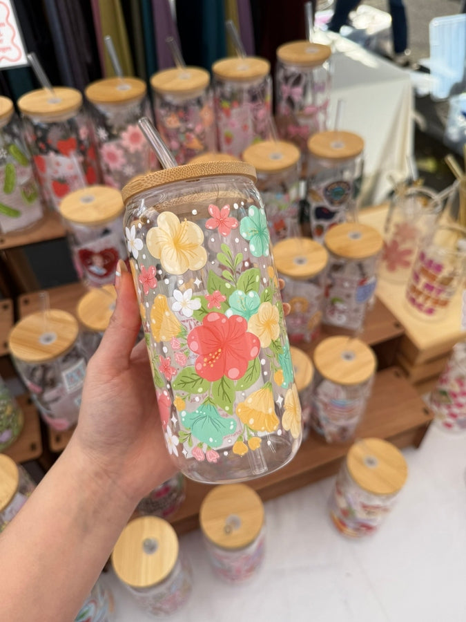 Hibiscus Glass Tumbler