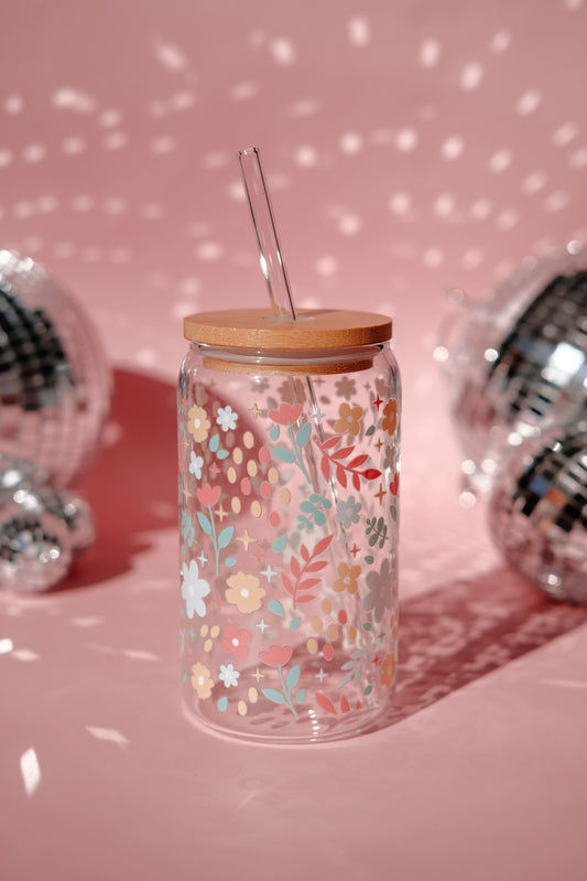Floral Burst Glass Tumbler