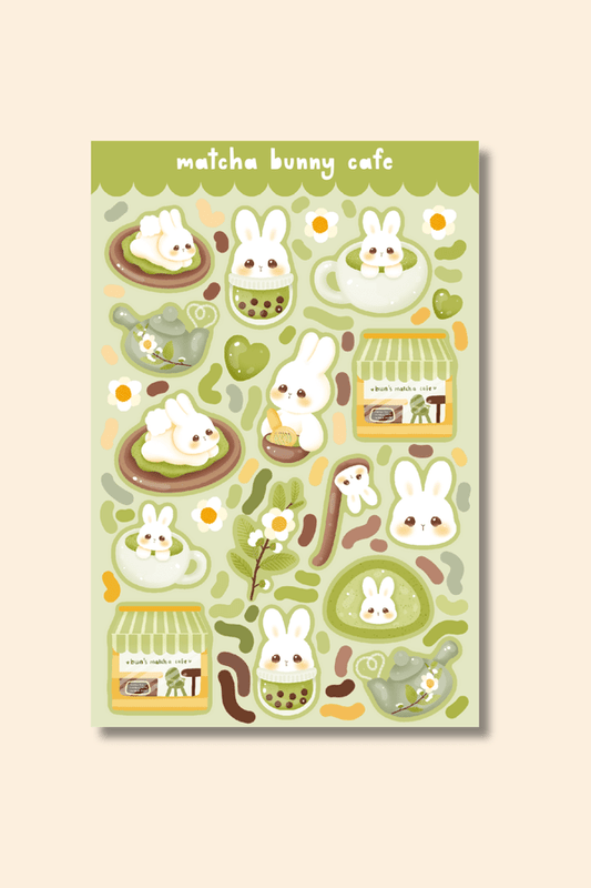 Matcha Bunny Cafe Sticker Sheet