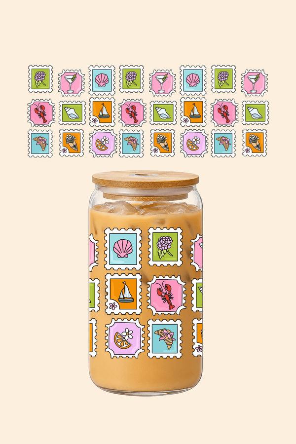 Summer Stamps Glass Tumbler