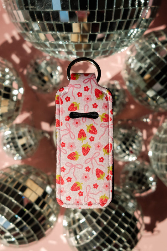 Strawberries & Bows - Lip Balm Holder Keychain