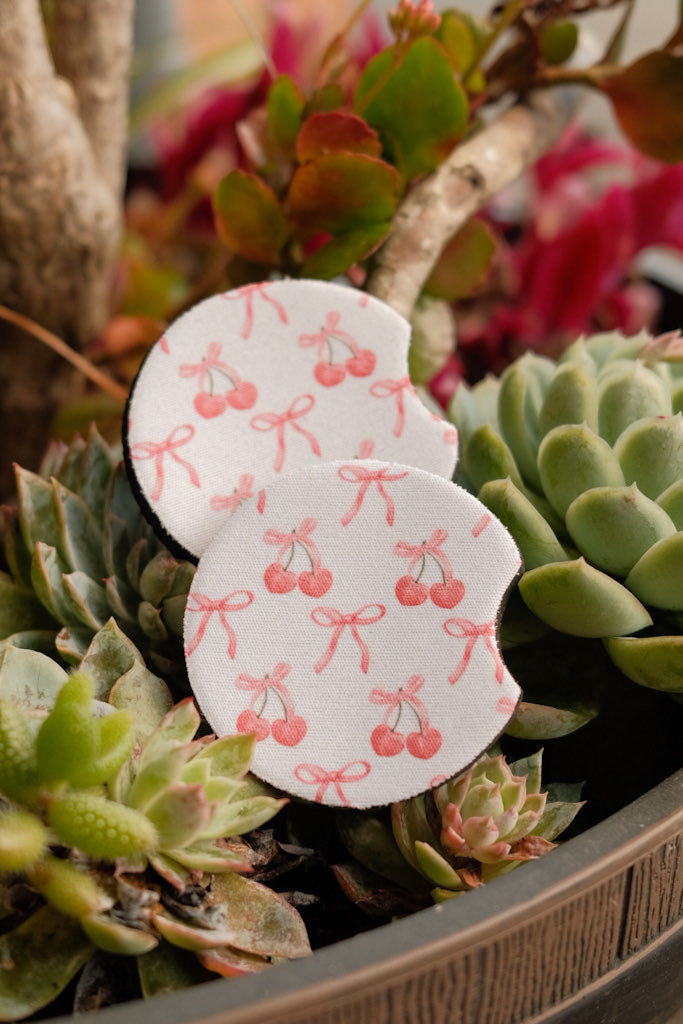 Cherry Bows Car Coasters - 2 Pack